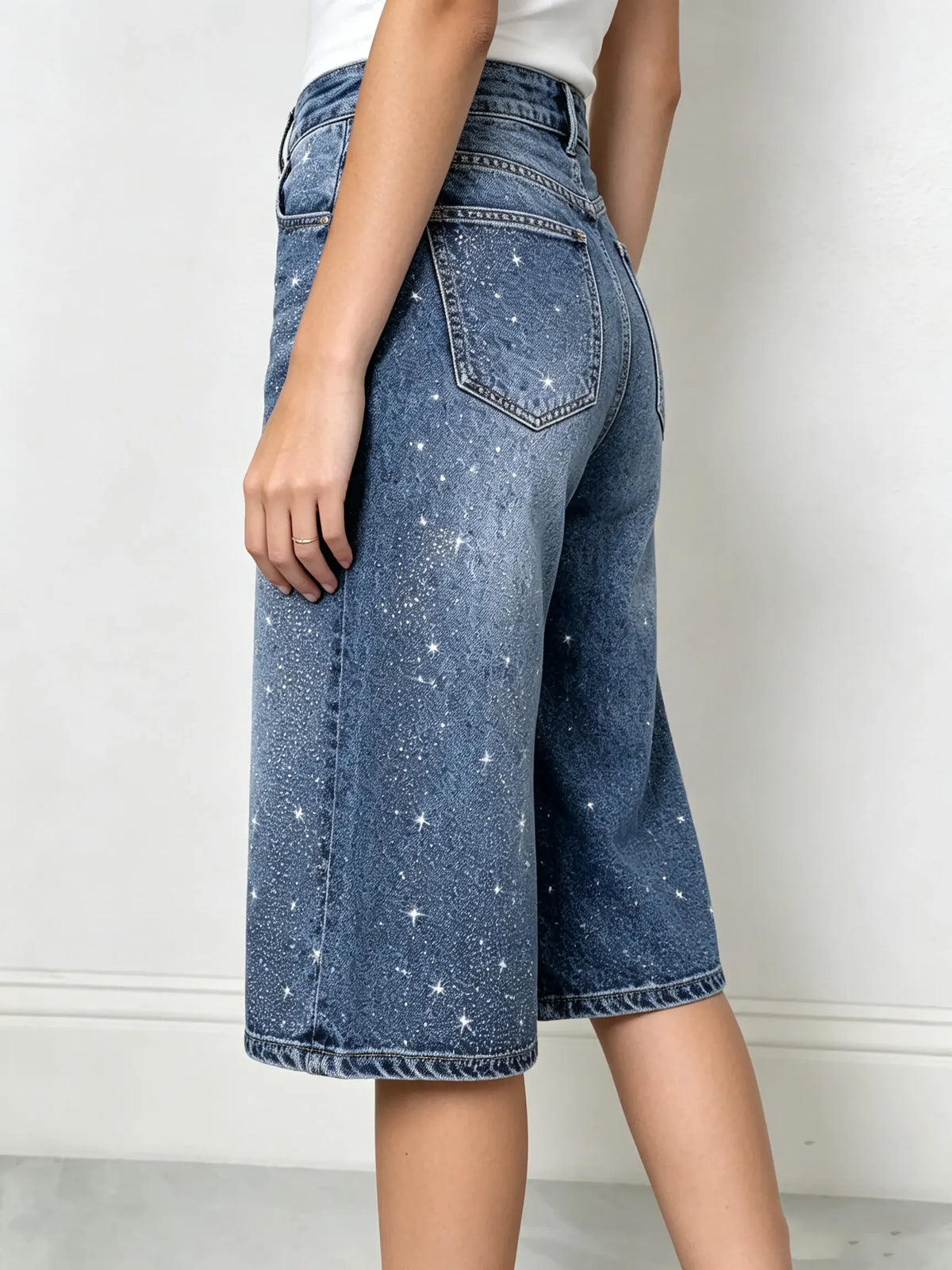 Women's Sparkly Denim Wide-Leg Shorts