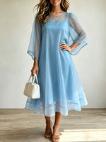 Women’s Two Piece Sheer Mesh Flare Sleeve Midi Swing Dress Set