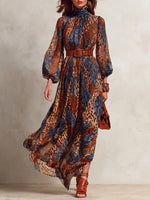 Elegant Leopard-print Chiffon Maxi Dress