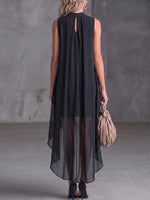Women's Sleeveless Loose-fit Chiffon Dress With Mandarin Collar