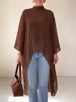 Elegant Mock-neck Asymmetrical Chiffon Cape Top
