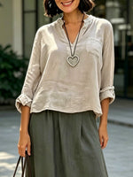Women's Casual Long Sleeve Top And Skirt Cotton And Linen Two-piece Set