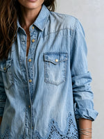 Women's Longline Lace-Trim Denim Shirt