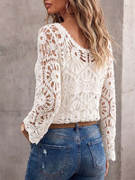 Vintage Elegant Floral Crocheted Openwork Shirt