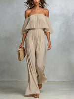 Women's Pleated Off-The-Shoulder Wide-Leg Jumpsuit