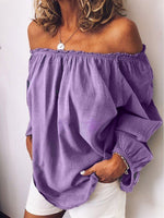 Women's Solid Color Loose Off-shoulder Art Casual Stylish Cotton Linen Shirt