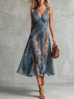 Women's Leopard V-Neck Midi Dress