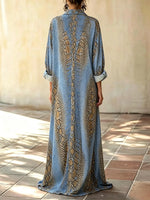Women's Vintage Snake Skin Print Collared Button Down Long Shirt Cover Up Dress