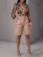 Lotus-leaf V-neck Snakeskin-print Chiffon Shirt