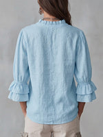 Casual Linen-cotton Shirt With Ruffle Details