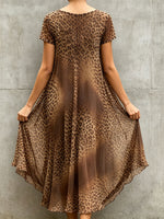 Women’s Gradient Leopard Print Short Sleeve Irregular Chiffon Maxi Dress