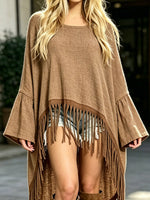 Women's Retro Tassel Patchwork Art Casual Stylish Long Sleeve Linen Shirt