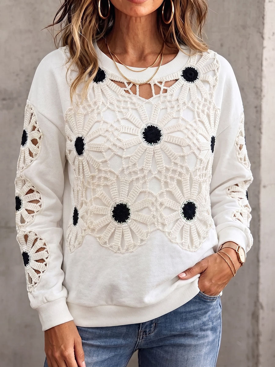 Vintage Elegant Patchwork Cut-Out Sweatshirt
