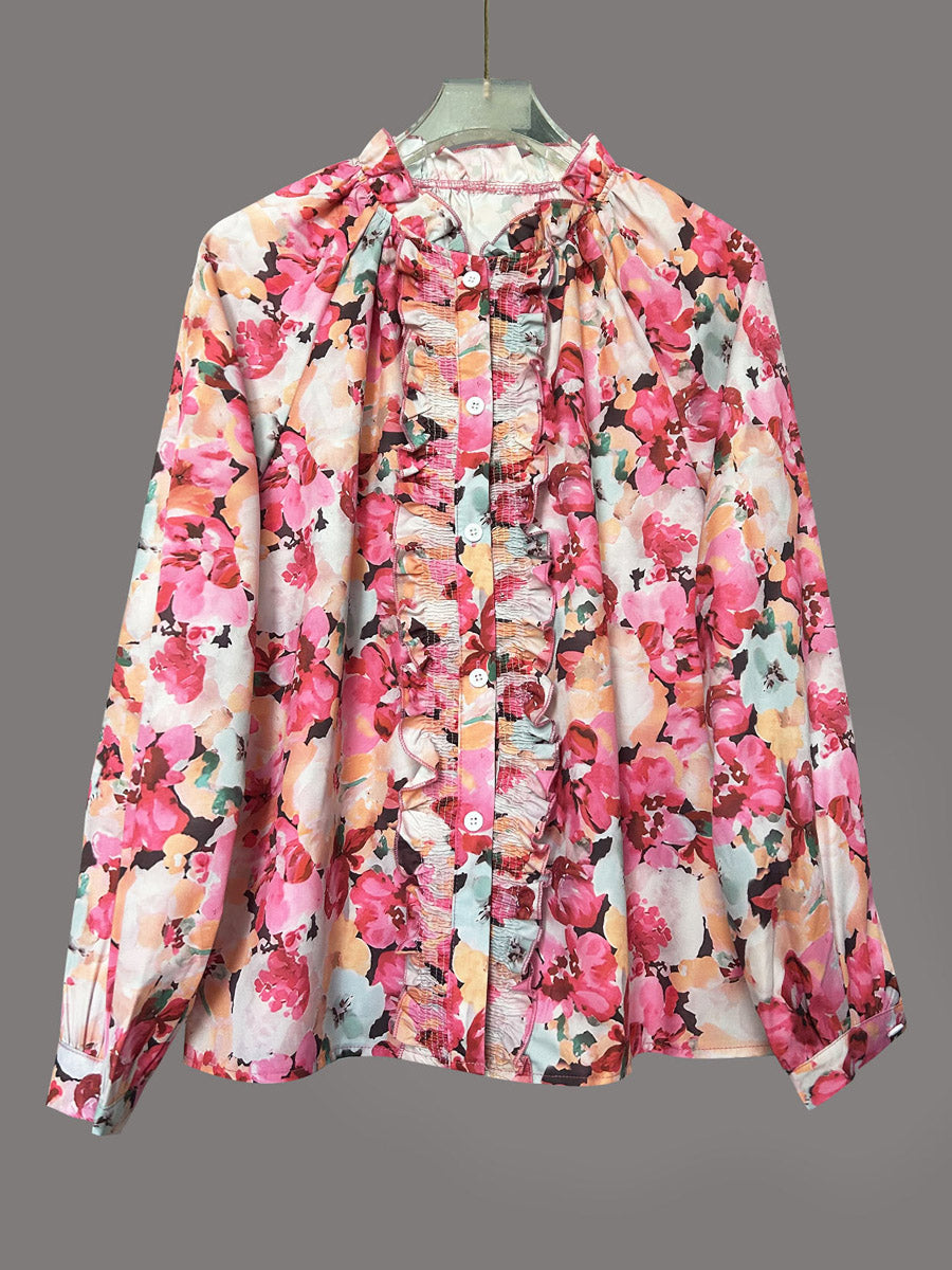 Retro Elegant Floral Pattern Loose Art Casual Long Sleeve Shirt