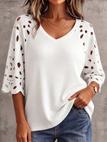 Boho Floral Embroidered Patchwork V-neck Knit Top