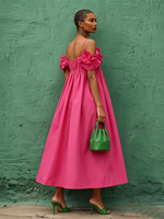 Elegant Hot Pink Off-shoulder Dress With Ruffled Collar