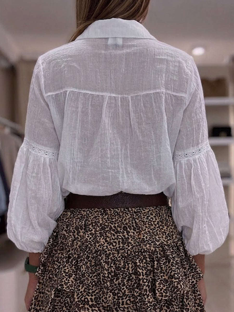 Casual Linen-cotton Shirt With Lace-trim Paneling