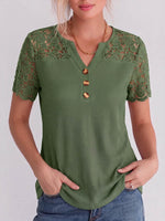 Women's Solid Color V-neck Waffle-knit Pullover With Lace Embroidery Panel – Casual Loose Fit