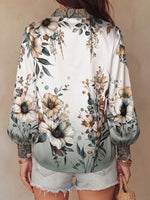 Boho-Chic Botanical Stand V-Neck Silk Blouse