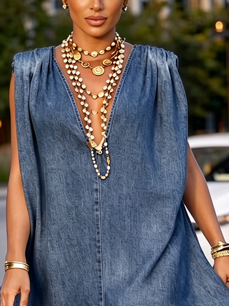 Elegant Ruffle-hem Denim Dress For Parties And Evenings