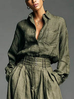 Women's Solid Color Art Casual Lapel Top And Pants Two-piece Set