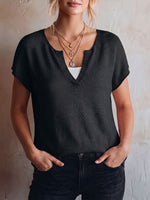 Women's V-neck Short-sleeve Casual Loose Knit Pullover