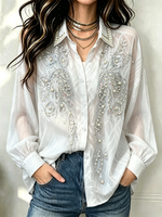 Women's Pearl Embellished Sheer Blouse
