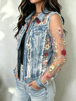 Women's Flowers Mesh Denim Jacket