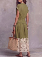 Vintage Elegant Cotton Linen Cut-Out Lace Patchwork Dress