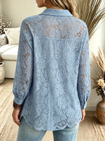 Women's Sheer Floral Lace Button-Down Shirt