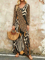 Women's Leopard Pattern Art Casual Stylish Long Sleeve Dress