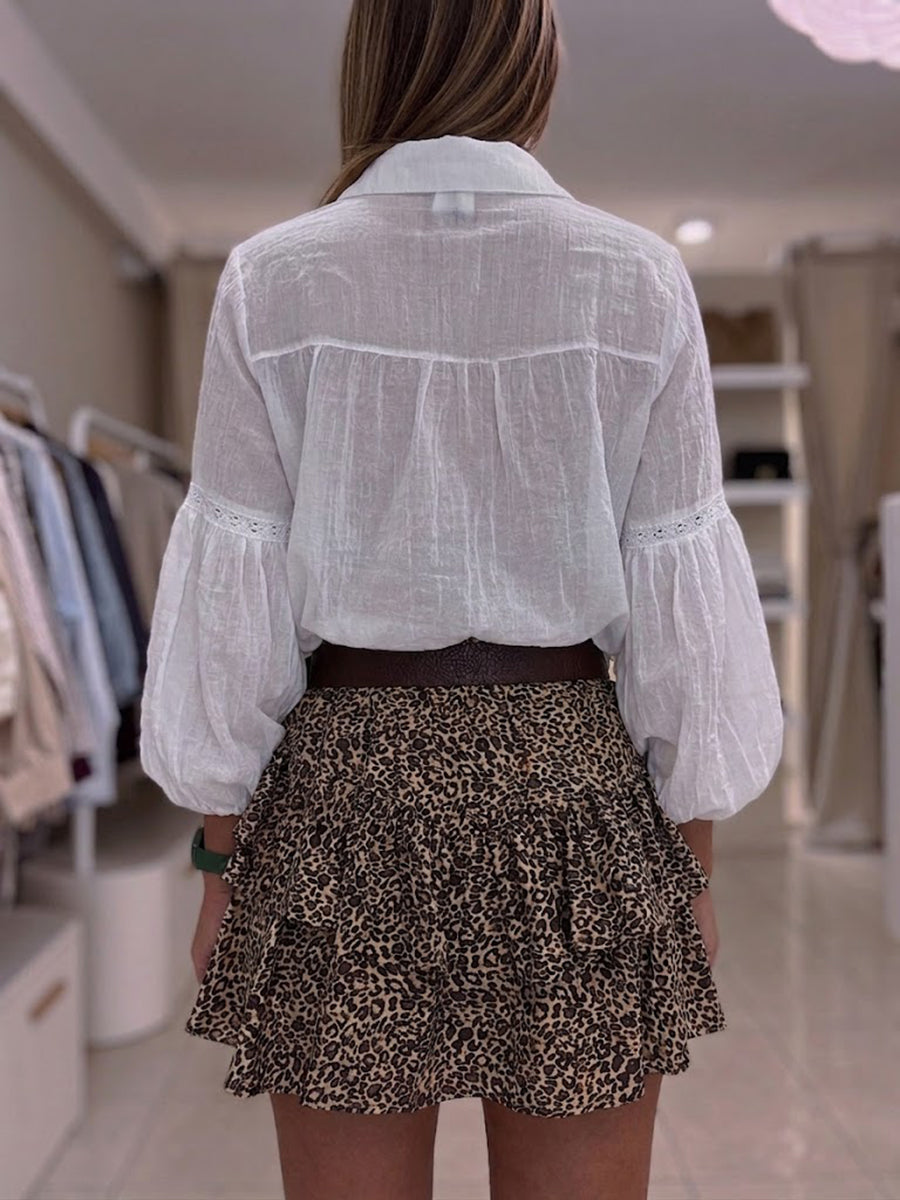 Casual Linen-cotton Shirt With Lace-trim Paneling