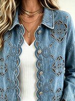 Women's Cutout Scalloped Denim Jacket