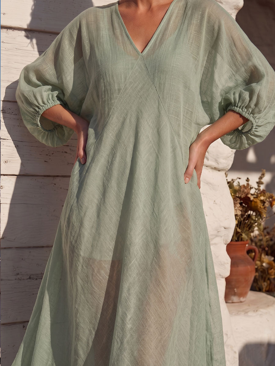 Vintage Art Comfortable Summer Fabrics Cotton Linen Dress