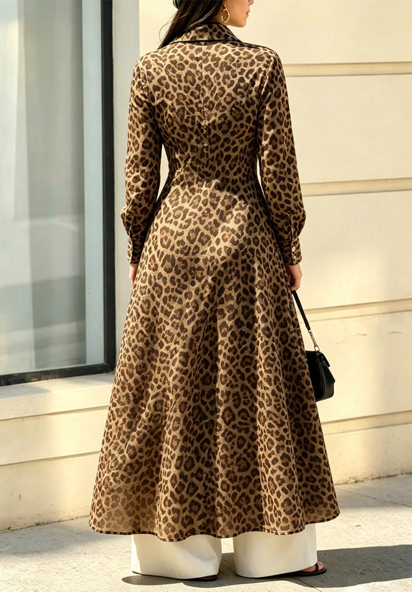 Retro Leopard Pattern Art Long Sleeve Casual Stylish Lapel Long Shirt