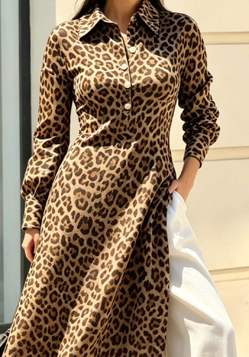 Retro Leopard Pattern Art Long Sleeve Casual Stylish Lapel Long Shirt