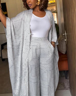 Loose-fit Casual Geometric Print Cardigan And Trousers Two-piece Set