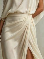 Women's One-Shoulder Satin Slit Maxi Dress