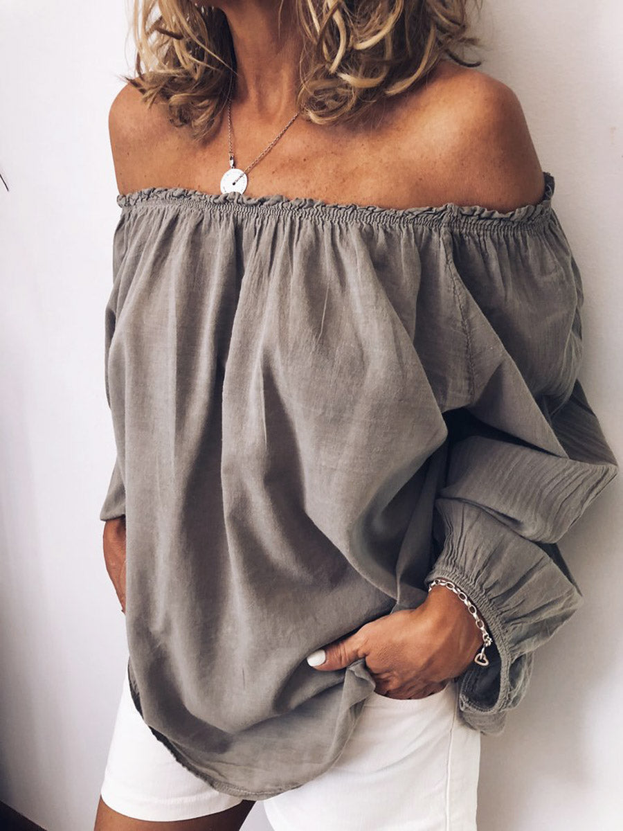 Women's Solid Color Loose Off-shoulder Art Casual Stylish Cotton Linen Shirt