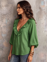 Boho Ruffle-collar Puff-sleeve Shirt