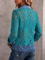 Vintage Elegant Floral Embroidered Cutout Lace Patchwork Denim Shirt