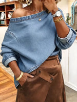 Chic Slouchy Off-The-Shoulder Denim Pullover Top