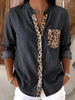 Chic Leopard Sequin Embellished Button-Down Top