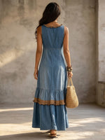 Casual Sleeveless Denim Dress With Ruffled Paneling