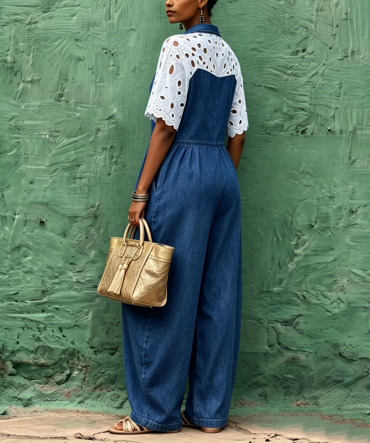 Elegant Chic Floral Lace-panel Knit Jumpsuit