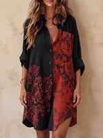 Vintage-Inspired Floral Button-Down Linen Tunic Dress