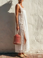 Women's Lace Side-Panel Slit Maxi Dress