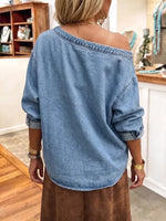 Chic Slouchy Off-The-Shoulder Denim Pullover Top