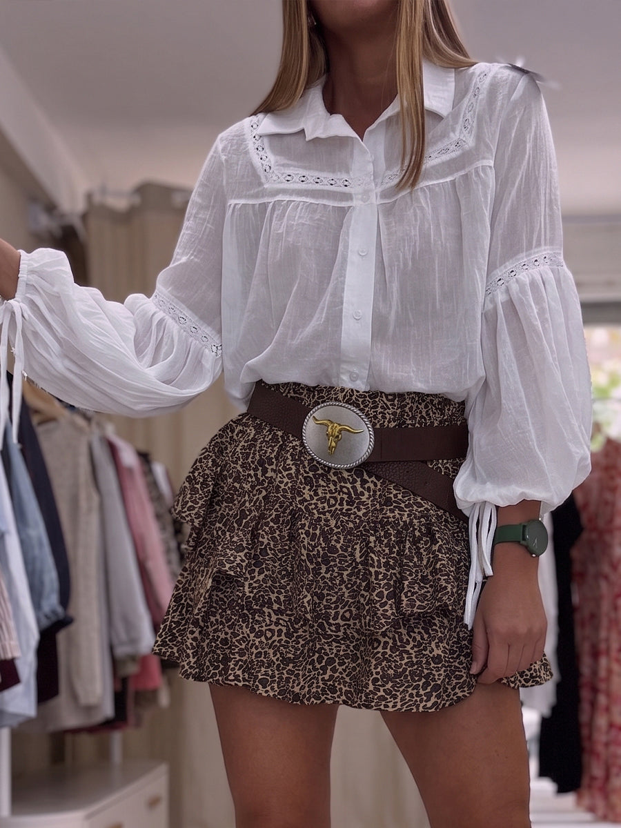 Casual Linen-cotton Shirt With Lace-trim Paneling