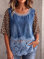 Vintage Elegant Patchwork Floral Embroidered Lace Sheer Chiffon Shirt